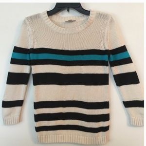 Loft Striped Sweater Off-White Turquoise Black XS